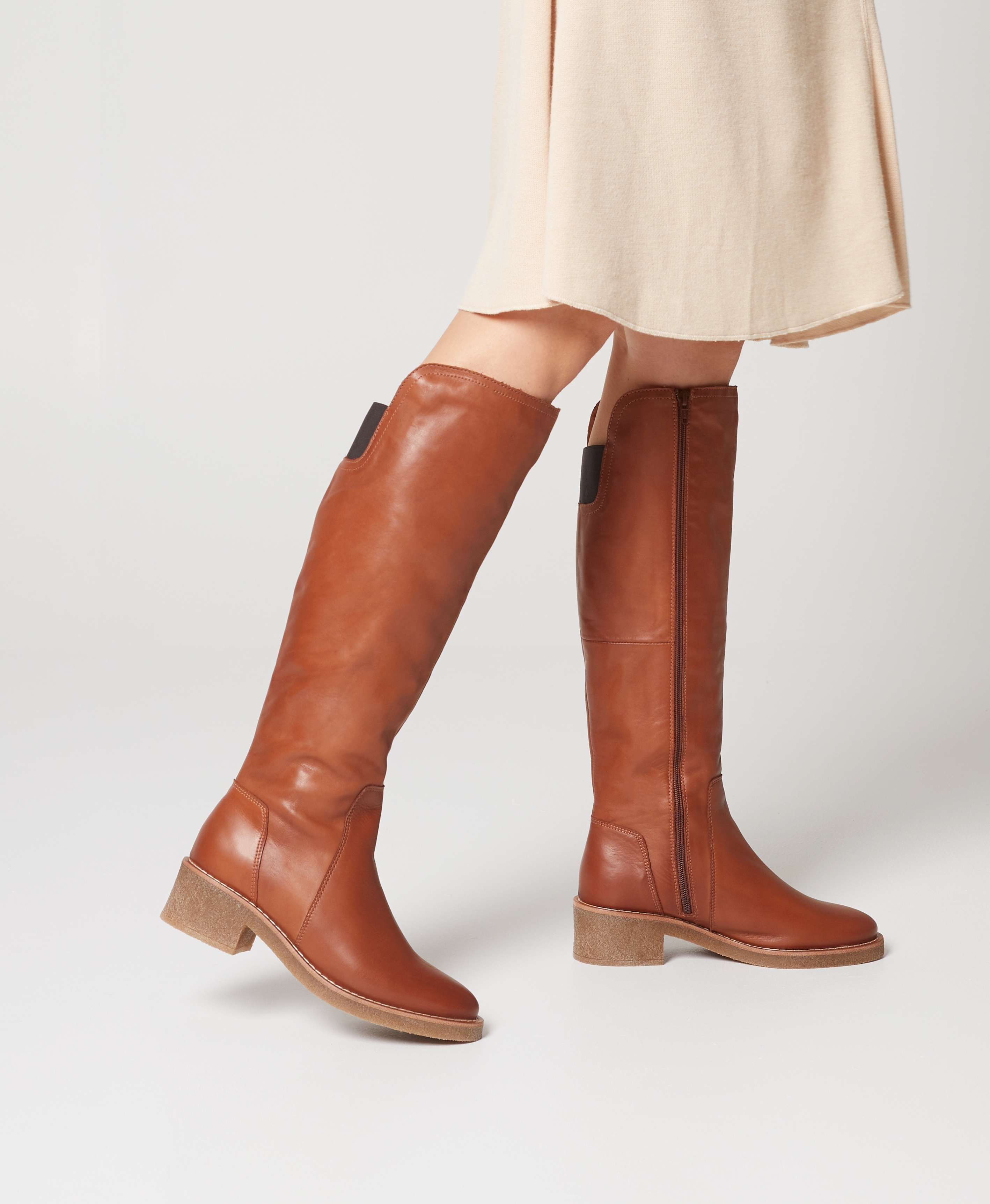Dune tan knee high boots top